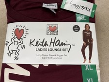 Keith Haring Women 2 Pc Luxurious Lounge Set X-Large,XL, Burgundy, barking dog
