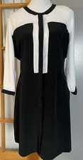 Attention Button Up Mini Dress XL Black White Colorblock Long Sleeve Career City