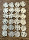 Mercury Dime 90% Silver Lot 24 Coins Mixed Dates Circulated Business