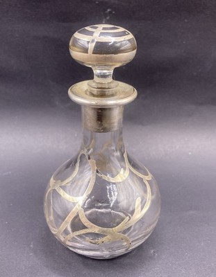 Antique c.1900s Sterling Silver Overlay Glass Perfume Scent Bottle 4.5 