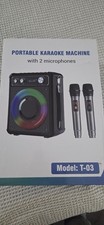 Portable Bluetooth Karaoke System w/ LED Lights, 2 Mics, Black Model T-03