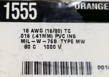 Alpha Wire 1555 18awg Tinned Copper Hook Up Wire 1kV 80C MIL-W-76B Orange /100ft