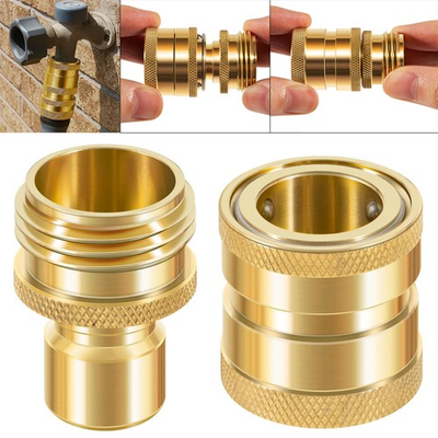 #ad 3 4 Inch Heavy Duty Brass Garden Hose Quick Disconnect Set for Dramm 22729 $16.70