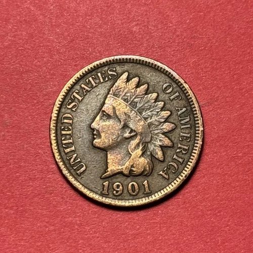 (1) Beautiful Toned Antique 1901 Indian Head Cent/Penny CH. F-FINE NICE DETAIL