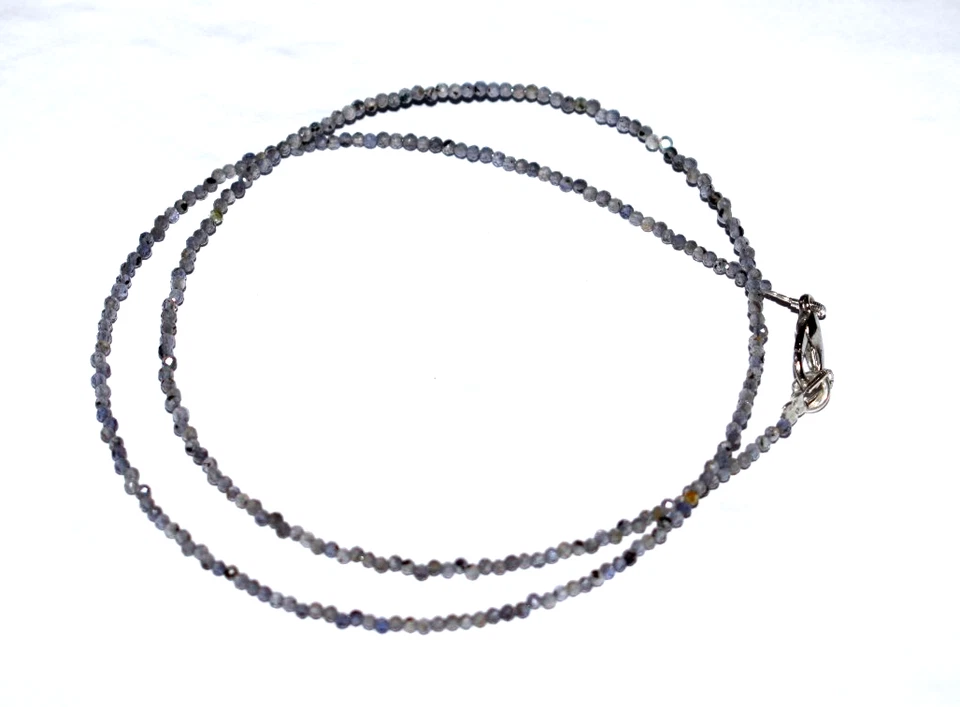 Natural Blue Iolite Gemstone Necklaces 925 Sterling Silver 2 mm Beads 18" String - Image 4 of 4