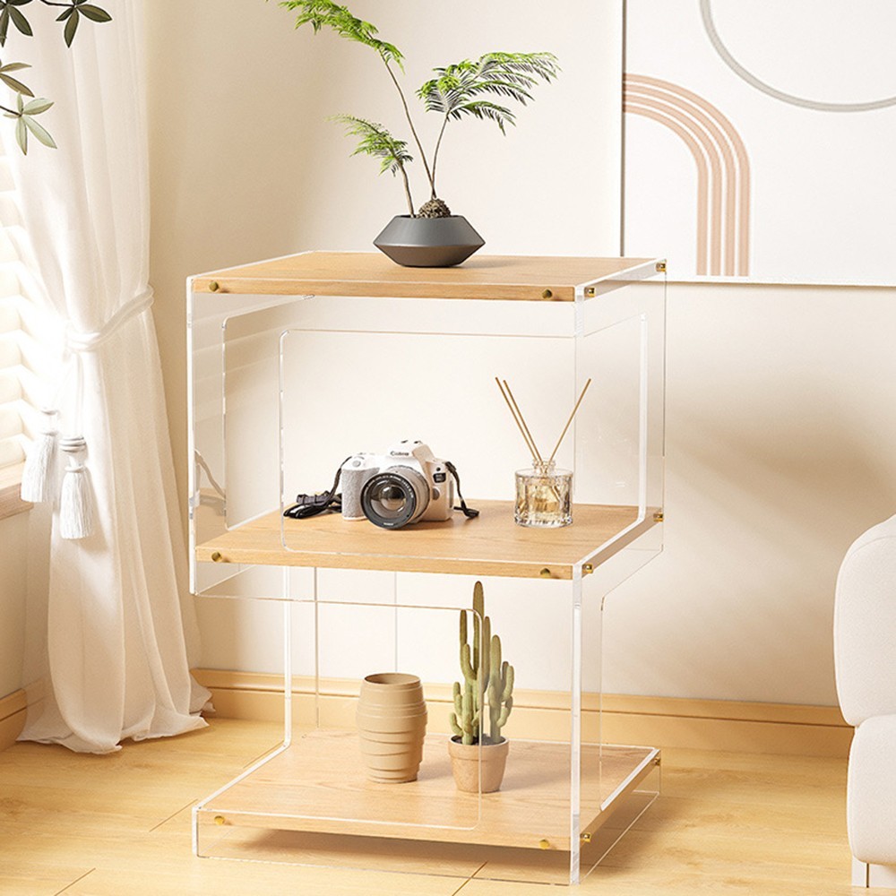 New 3-Tier Premium Wood & Acrylic Display Cabinet with Dust-Proof Cover US
