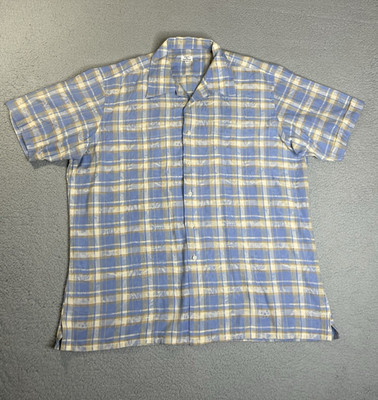 Vintage Maus & Hoffman Hawaiian Button Up Shirt Mens XL Blue Loop Collar USA