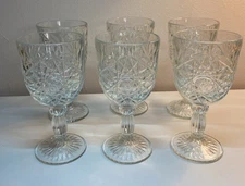 Vintage Hobstar Libby Crystal Star Pattern Wine/Water Glasses Set Of 6