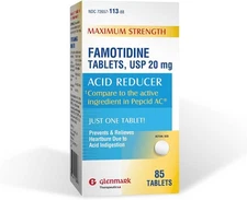Glenmark Famotidine 20mg Tablets, Acid Reducer for Heartburn Relief, 85 Count