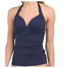 Tommy Bahama Pearl Tankini Swimsuit Bikini Top Ruched Navy Blue NWT 104 XS