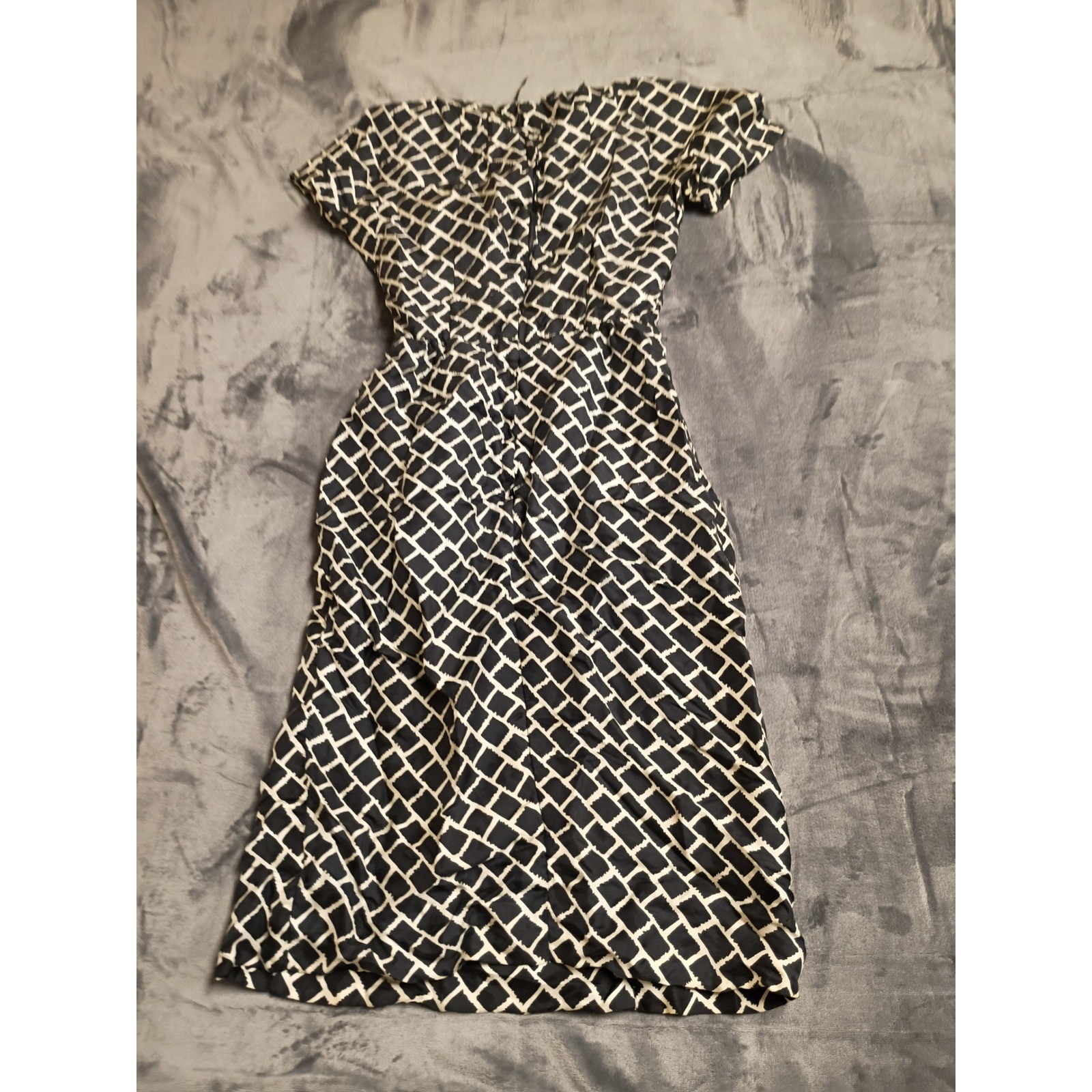 Elizabeth Arden Vintage Sheath Dress Womens Small Black Cream Geometric MCM Rare image 7