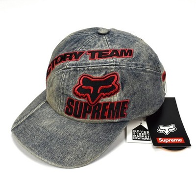 NWT Supreme Fox Racing Logo Embroidered 6 Panel Hat Cordura Denim FW25 AUTHENTIC