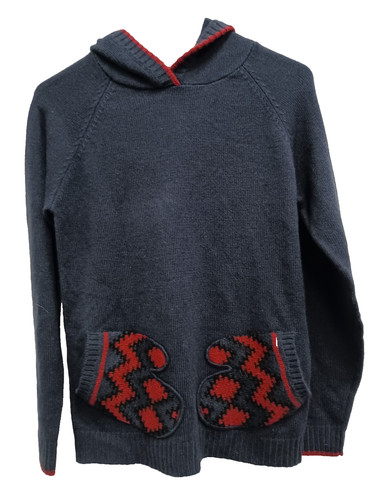 ModCloth Mitten Sweater Womens Small Red Navy Blue Hooded Winter Pullover Casual