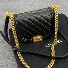 Chanel 22A Boy Chain Saddle Bag Black Leather Gold Hardware [Duties Paid]