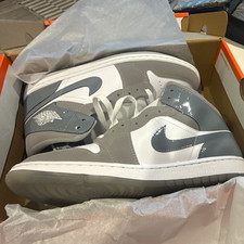 Jordan Air Jordan 1 Mid Top Leather Colorblock Gray/White Lace-Up Men's