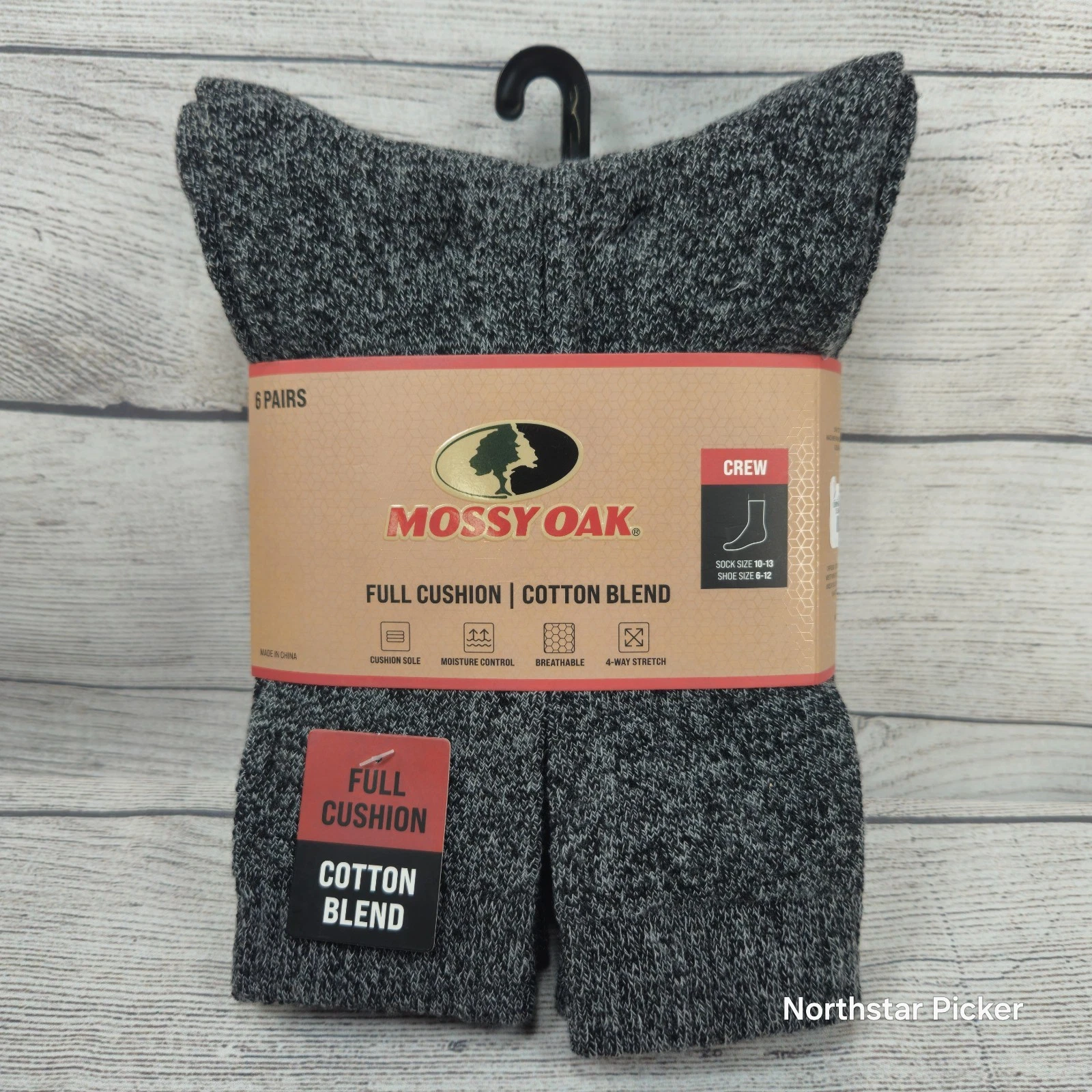Mossy Oak MEN'S Crew Socks Size 10-13 6 PAIRS Full Cushion Cotton Blend NWT