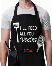 Funny Black Chef Aprons for Men Adjustable BBQ Grill Kitchen Cooking Aprons