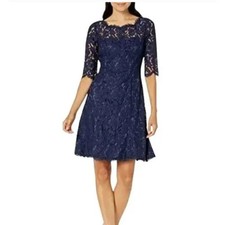 Eliza J Lace Fit & Flare Dress Women’s 8 Navy Blue Elegant Occasion Classic 