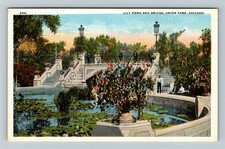 Chicago IL-Illinois, Union Park, Lily Pond, Bridge, Garden, Vintage Postcard