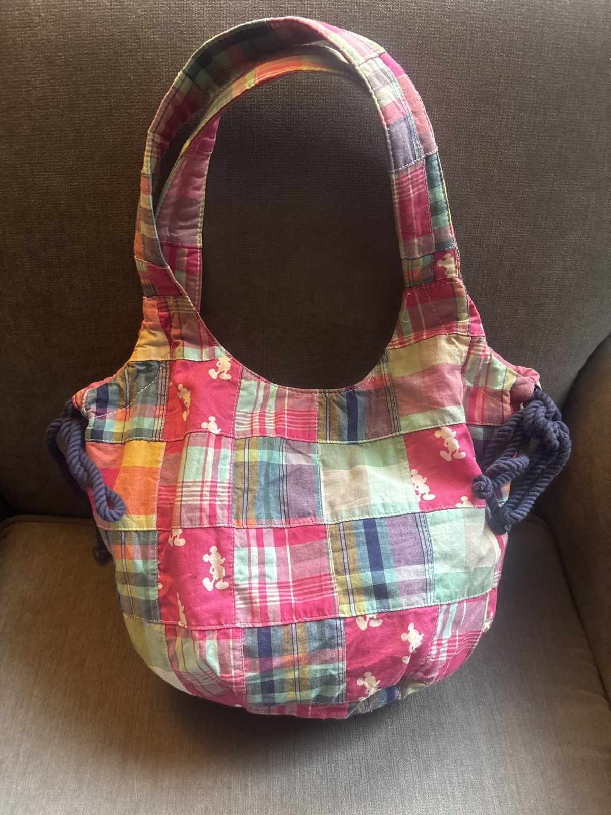Disney Parks Madras Patchwork Mickey Mouse Hobo B… - image 1