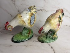 Statuine gallo maiolica italiana vintage dipinte a mano coppia pollo casale