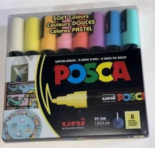 Uni Posca Paint Marker - Soft Colors - Set of 8 - PC5M - 1.8mm to 2.5mm - NEW!