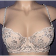 34DD TAN SILVER LACE VICTORIA'S SECRET DREAM ANGELS UNLINED BALCONETTE BRA