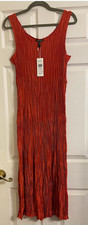NWT $378 Eileen Fisher Flame  Crushed Silk F/L Tiered Dress  X- Large