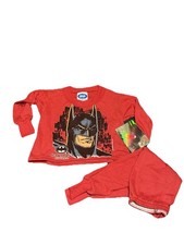 Vintage 90s Youth Kids Toddler DC Batman Comic Sleepwear Pajama Set Size 2T Red