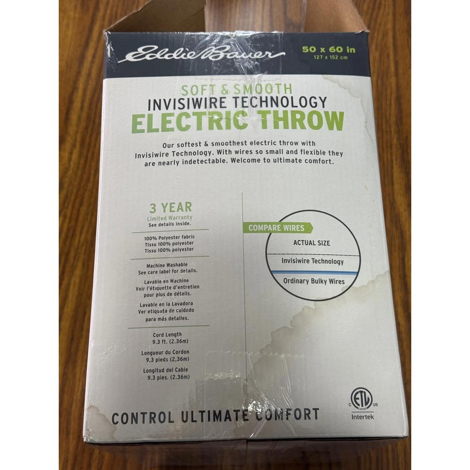 Eddie Bauer Soft Smooth Electric Throw Invisi-Wire Technology 50x60 Beige Oyster Foto 4 de 4