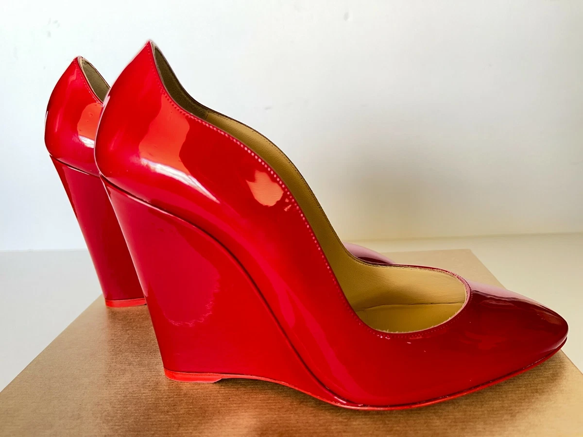Christian Louboutin Tanja 100 Patent Red Sole Wedge Pumps Red Eur