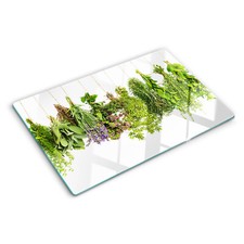 Glas-Herdabdeckplatte Ceranfeldabdeckung Spritzschutz 80x52 Kräuter Schnur