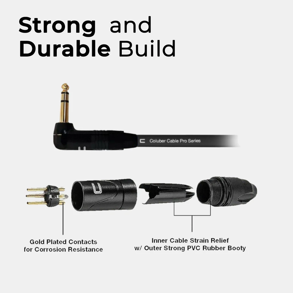 Cable mono desequilibrado 3 pines XLR macho a ángulo recto 1/4" TS longitud personalizada, color Foto 4 de 4