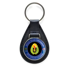 Cold War Veteran 25th Infantry Division Black Leather Keychain Silver Keyring