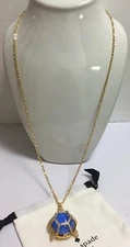 NWT Kate Spade New York Paradise Found Turtle Locket Pendant Necklace Blue/Gold