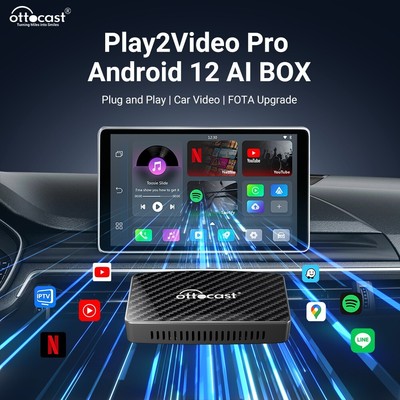 OTTOCAST Play2Video pro AI Wireless CarPlay/AndroidMultimedia Adapter YT Netflix