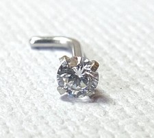 1pc Prong Set Clear CZ Gem 316L Surgical Steel L-Bend Nose Ring