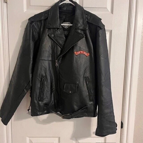 Diamond Plate Leather Motorcycle Jacket Biker Riding Live to Ride XL - product listing photo