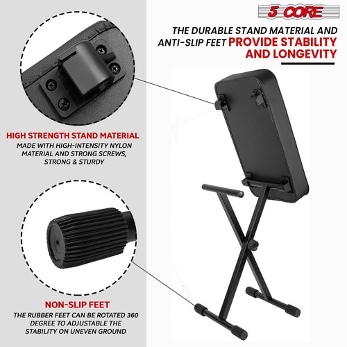 5 Core Keyboard Bench 3" Padded Cushioned Piano Stool Adjustable Guitar Seat - Picture 5 of 10