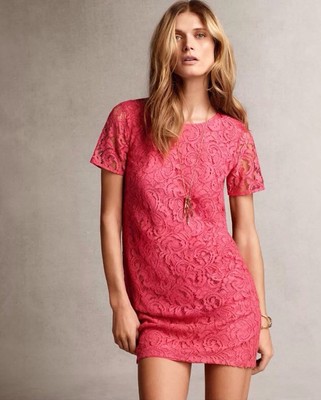 ann taylor pink lace dress Ann Taylor LOFT Womens Cocktail Hot Pink Black Lace Sheath Dress Size 8