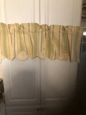 COUNTRY CURTAINS ~ Petticoat  Lined Valance Stripe Button 50 x 17 Yellow Green