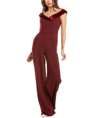 Black Halo Yoli Velvet Trim Jumpsuit 4 NWT