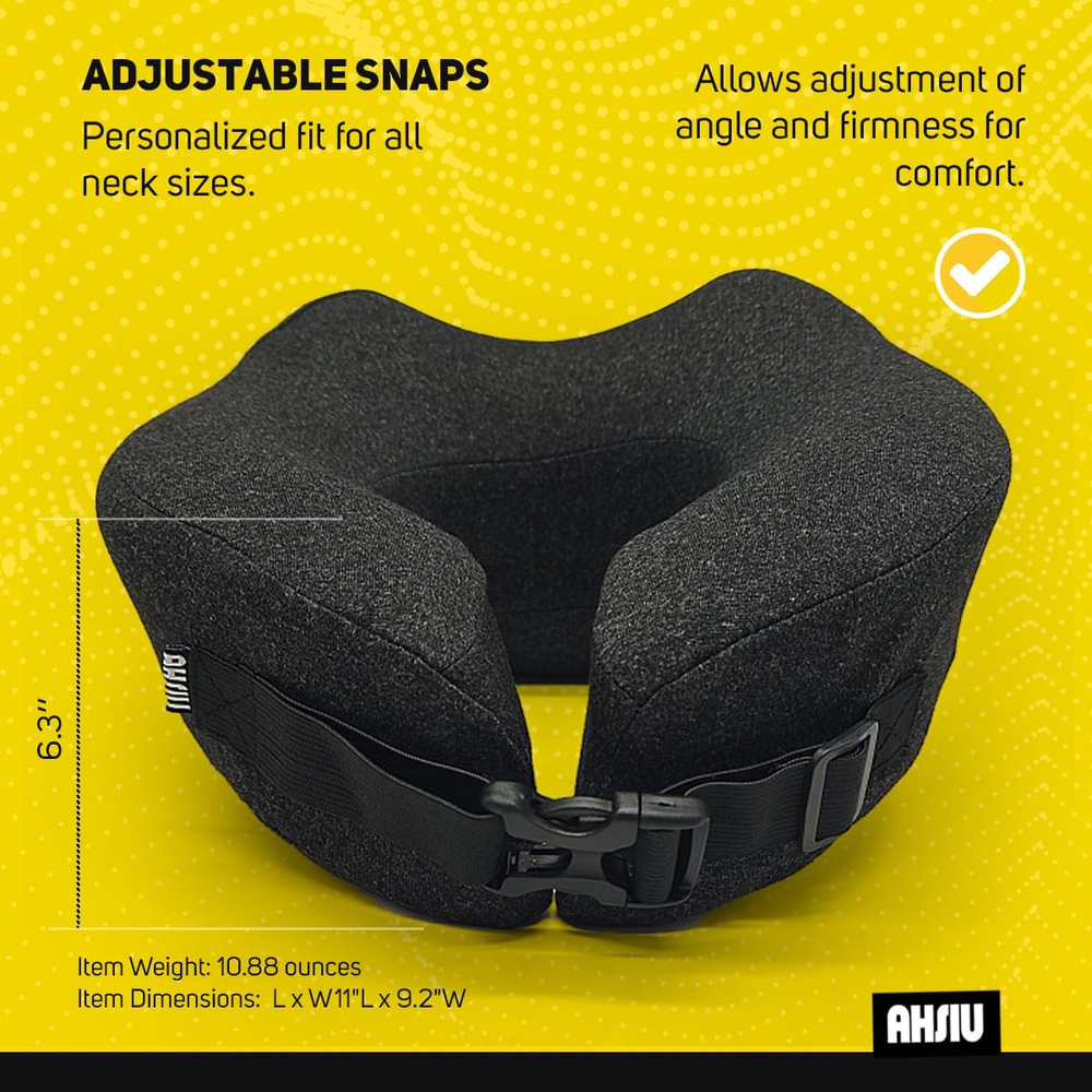 Memory Foam Travel Neck Pillow for Airplanes with Adjustable Support