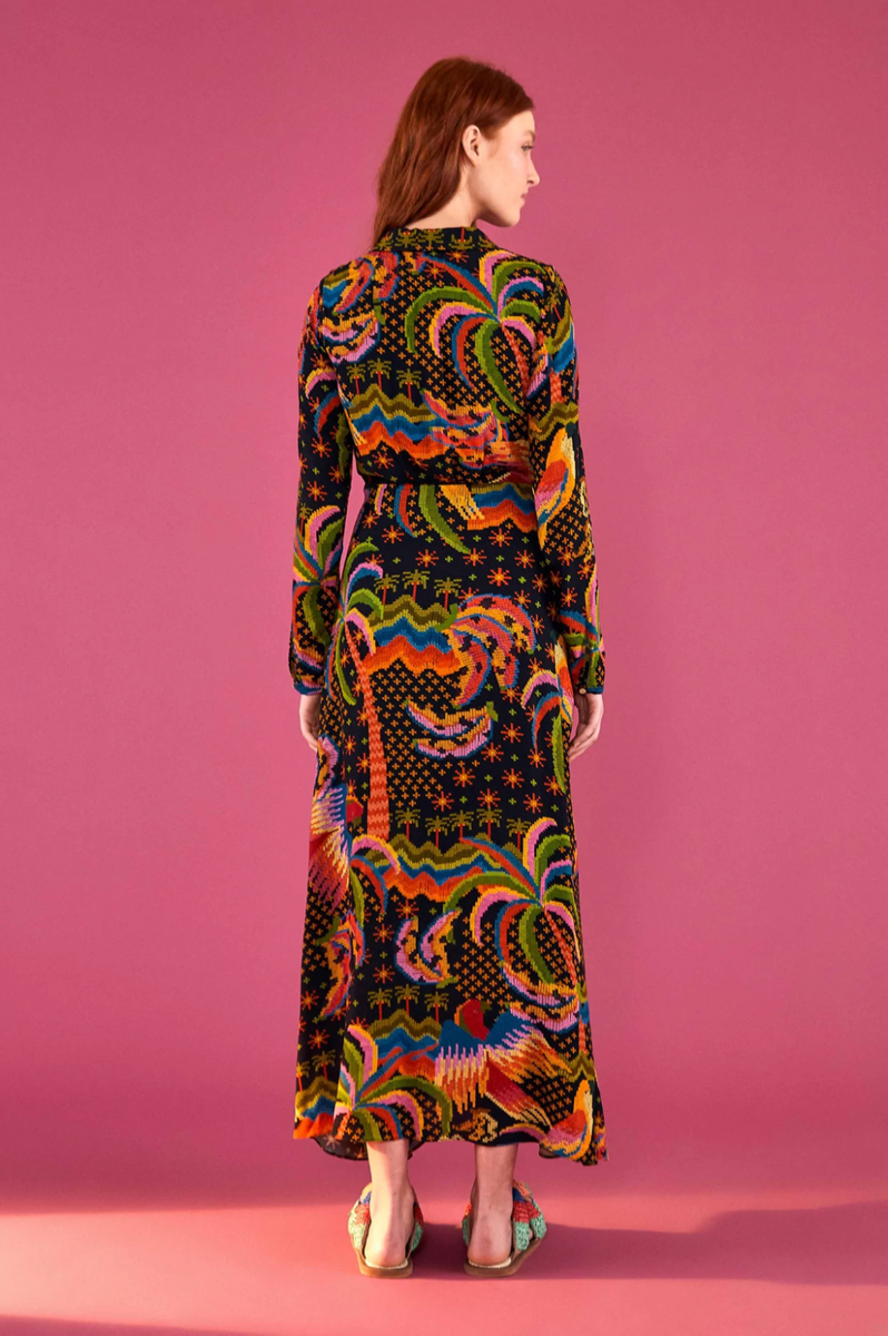 chinese dress ladies Farm Rio Long Sleeve Pleated Maxi Dress main image 1