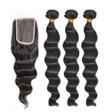 Brazilian Virgin Hair Loose Wave 3 Bundles18"20"22" With 18" 4 by 4 Lace Closure
