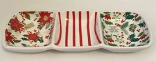 Mud Pie Christmas Pattern Triple Tidbit Dish