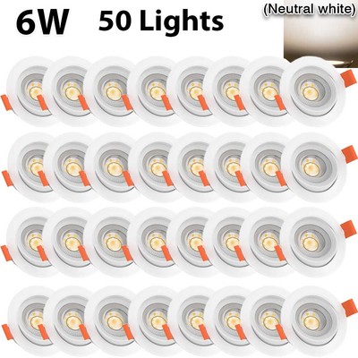 50x 6W LED Downlight Spot Panel light Recessed Ceiling Lamp Round Neutral White