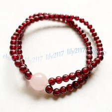 Natural 4mm Red Garnet 10mm Pink Rose Quartz Round Gemstone Beads Bracelet 7.5''