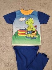 Vintage Wormser Swimming Dinosaur Pajamas 2 Piece Size 7 Blue 90s