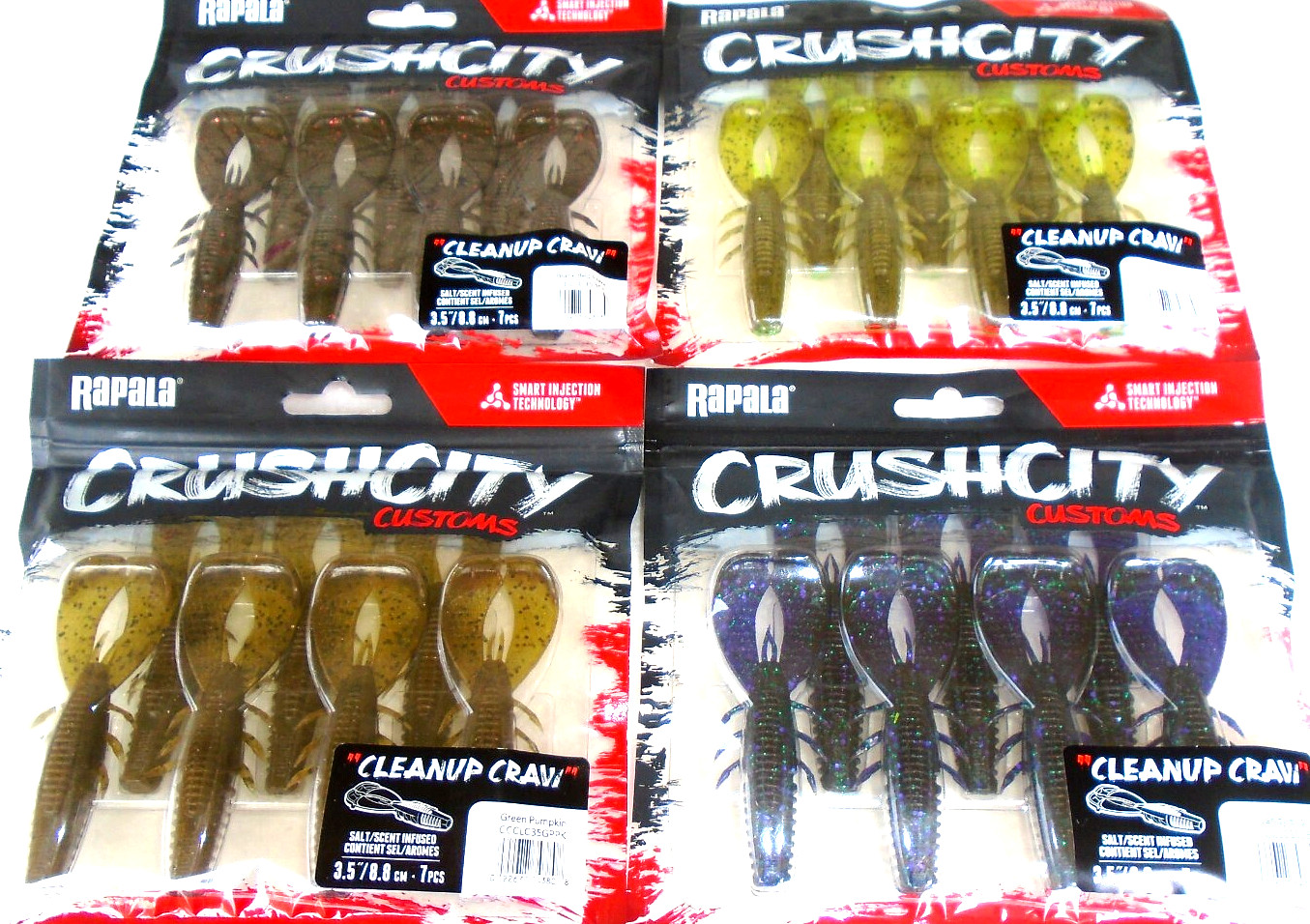 Rapala "Crush City" Cleanup Craws (Lot of 4-Packs-7 Per Pack-CC-4-08)